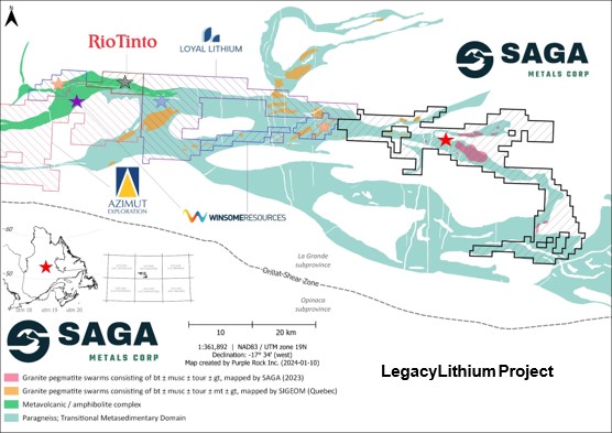 A map of the “Lithium Neighborhood” at the Legacy Lithium Project in Quebec