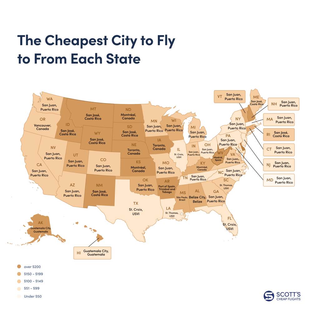 Mapping the Cheapest Places to Fly From Each State