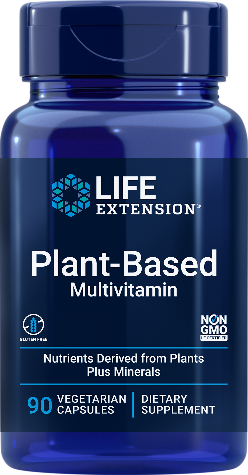 Life Extension's new Plant-Based Multivitamin features a full array of plant-derived vitamins plus minerals to help you stay healthy from head to toe. This product is suitable for vegetarians and is Non-GMO, and provides phytonutrient equivalent to three servings of vegetables and two servings of fruits. This product encourages cellular health and a healthy immune response (and more). It also protects against oxidative stress, promoting bone, heart and brain health.