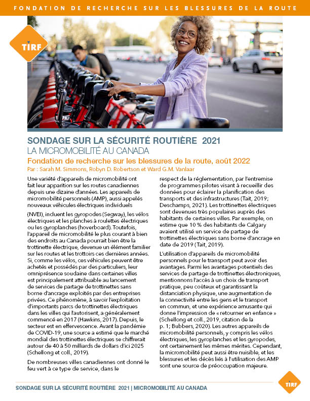Sondage sur la sécurité routière 2021 : La micromobilité au canada