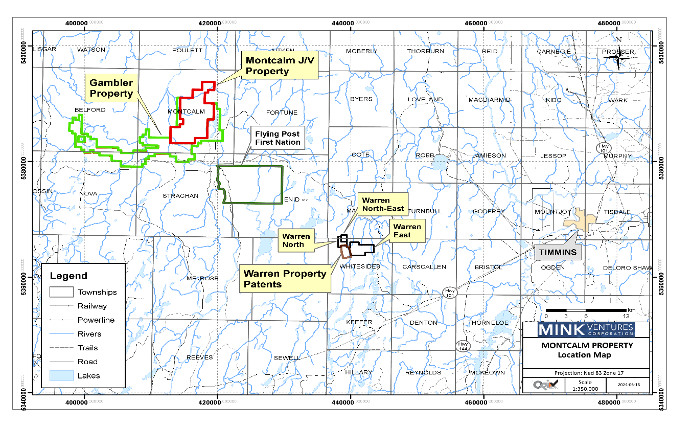 Mink’s Project Location Map (Montcalm, Gambler, and Warren Claims Map)