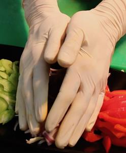  chef glove with onions peppers