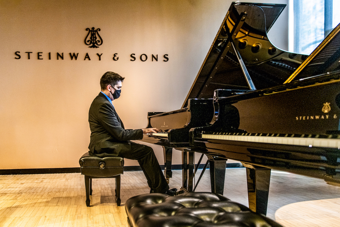 Texas A&M University-Commerce Professor of Piano and Steinway Artist Dr. Luis Sanchez performs his craft at the Steinway & Sons Headquarters in New York City.