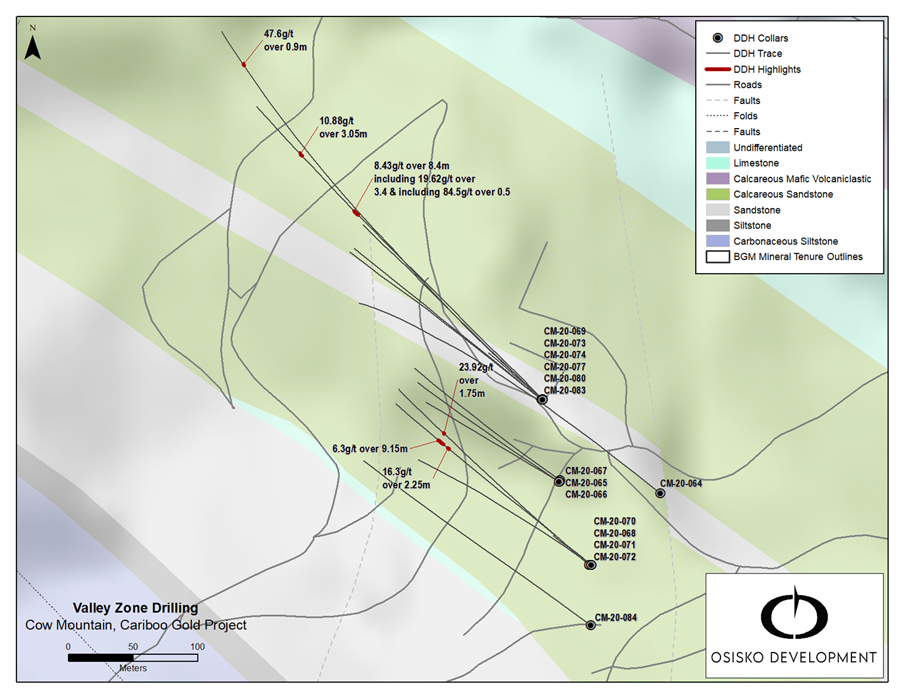 Figure 2 : vue en plan des localisations des trous de forage de la zone Valley