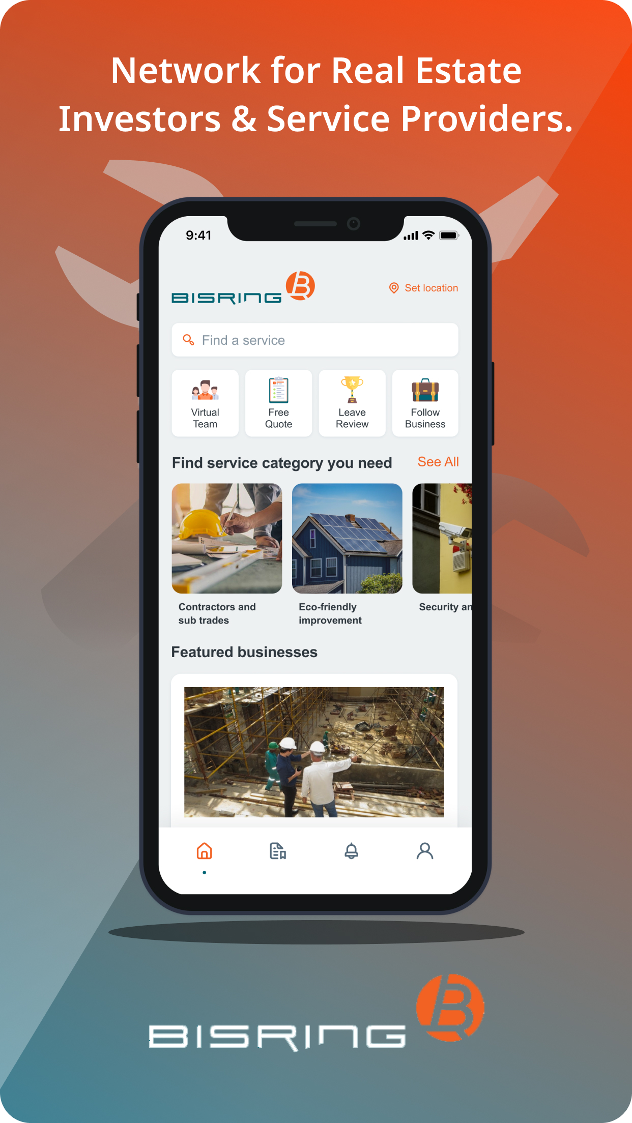 BisRing mobile application homescreen