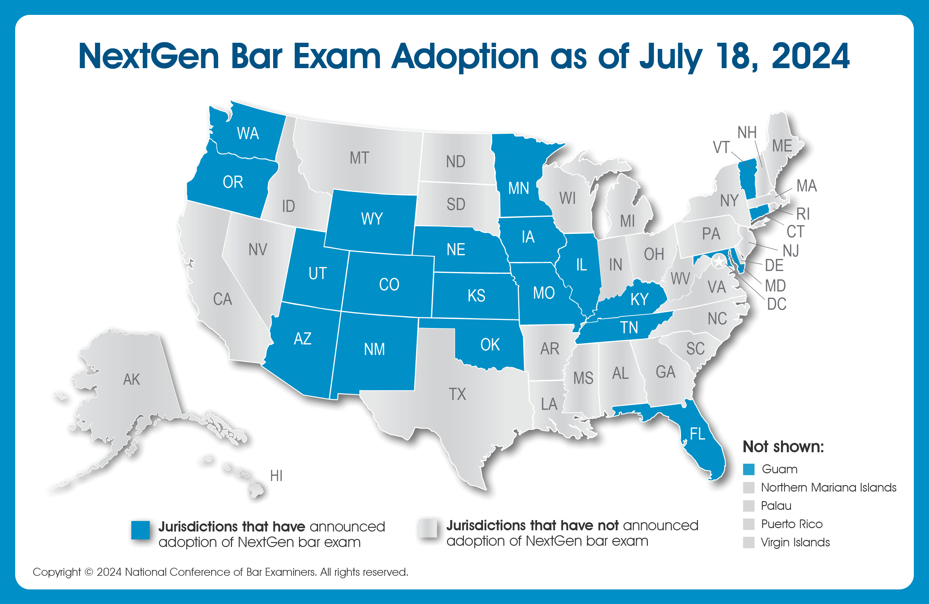 21 US jurisdictions have adopted the NextGen bar exam.