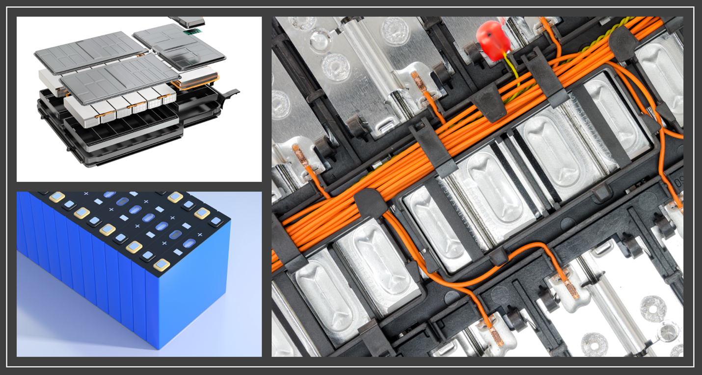 Three photos of battery systems