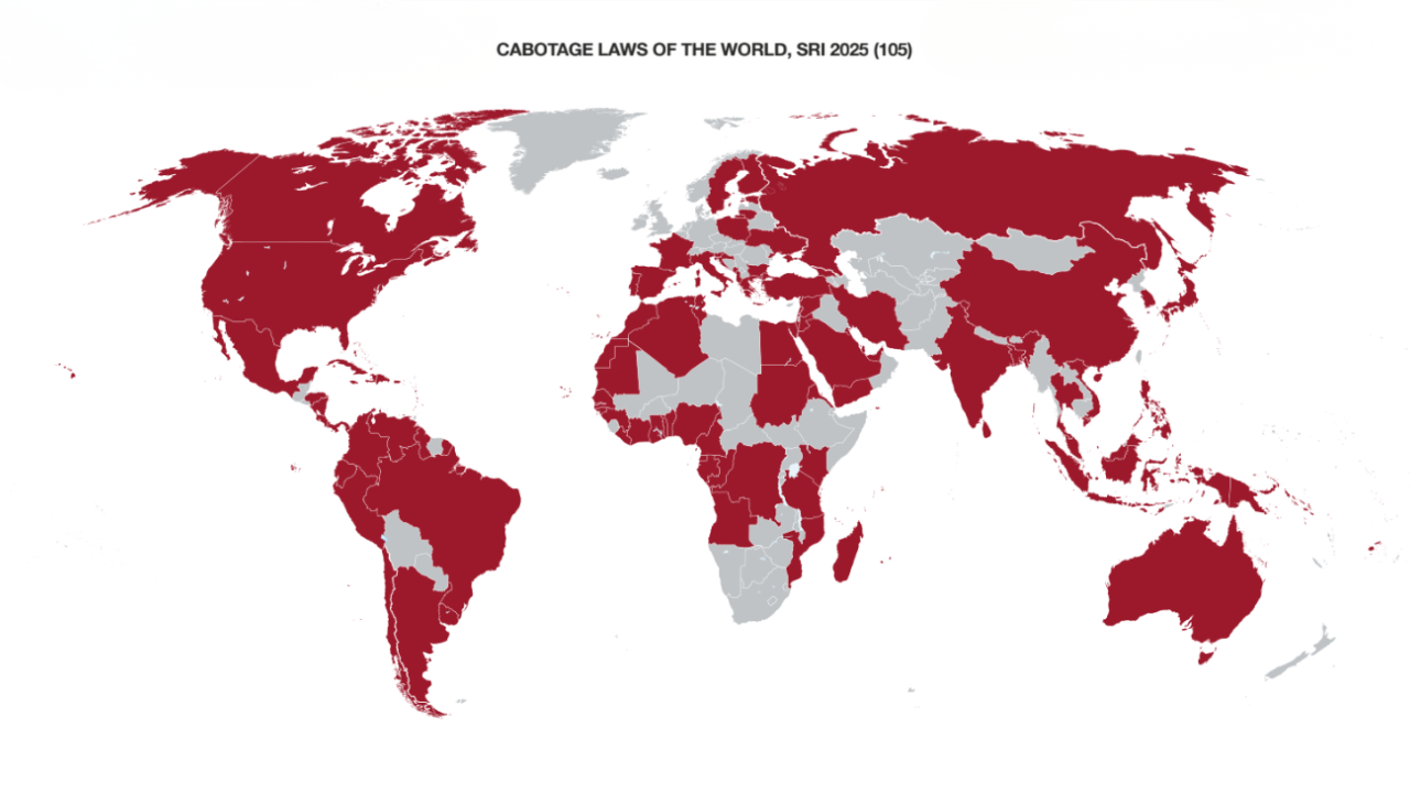 A map of the 105 countries around the world with cabotage laws - Seafarers' Rights International