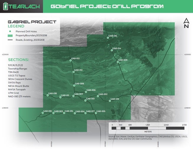 Gabriel Project Map with Phase 1 Drill locations.