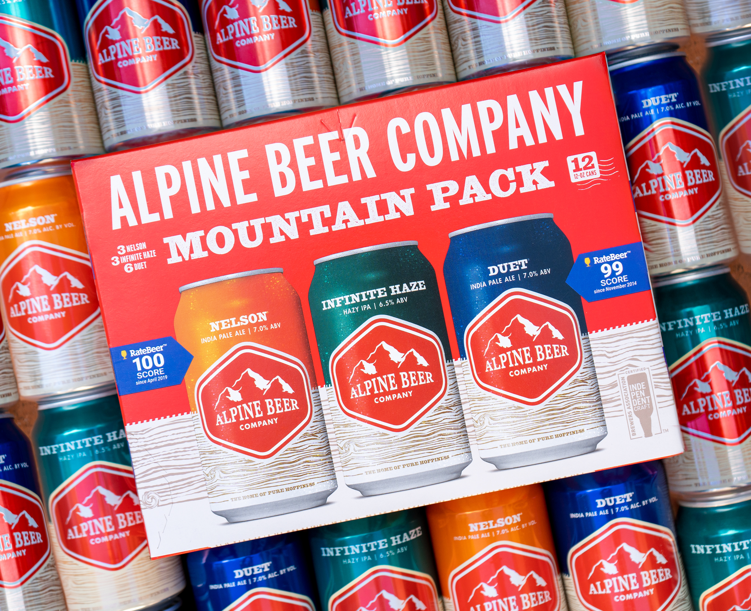 Alpine Beer Company's new 12-can and 24-can Variety Mountain Pack