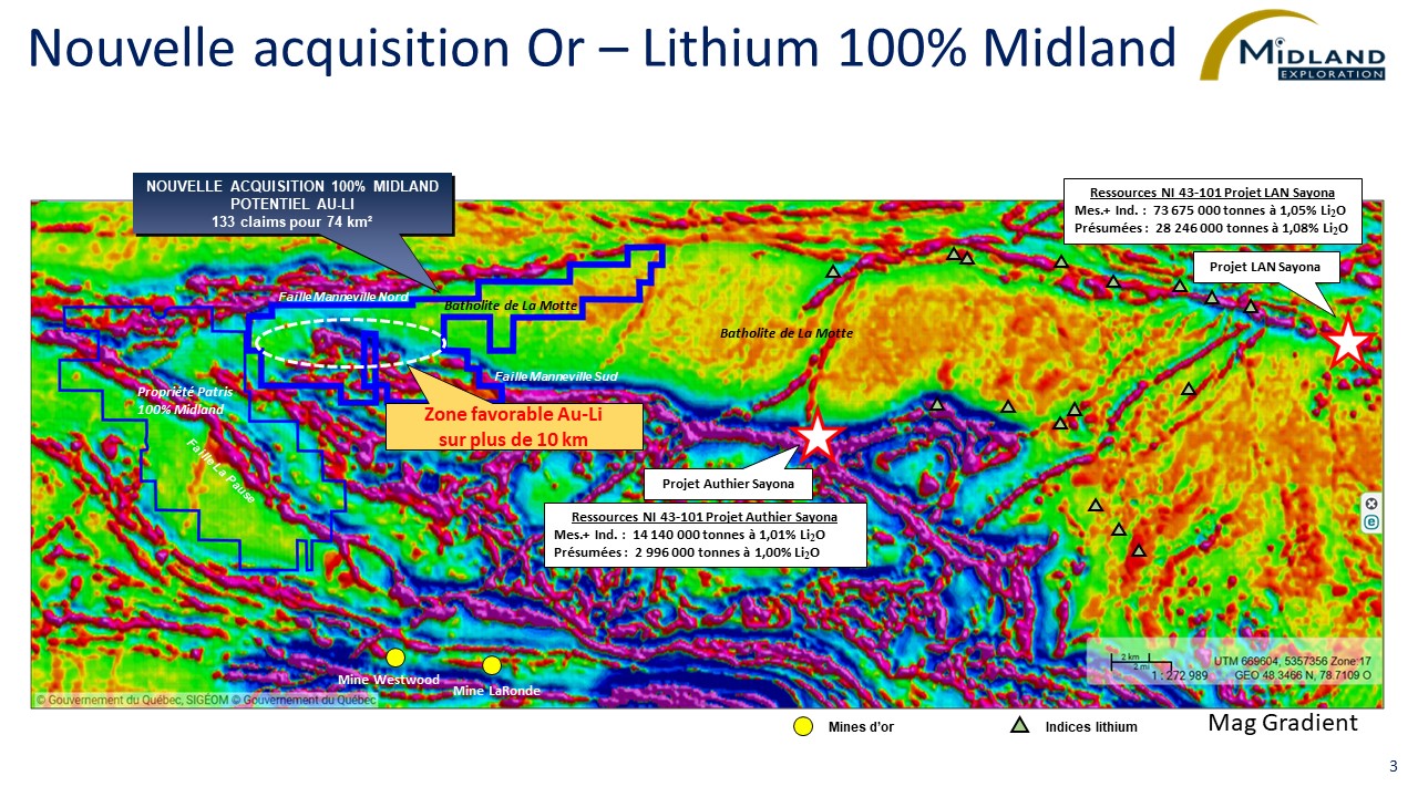 Figure 3 Nouvelle acquisition Or-Lithium 100% Midland