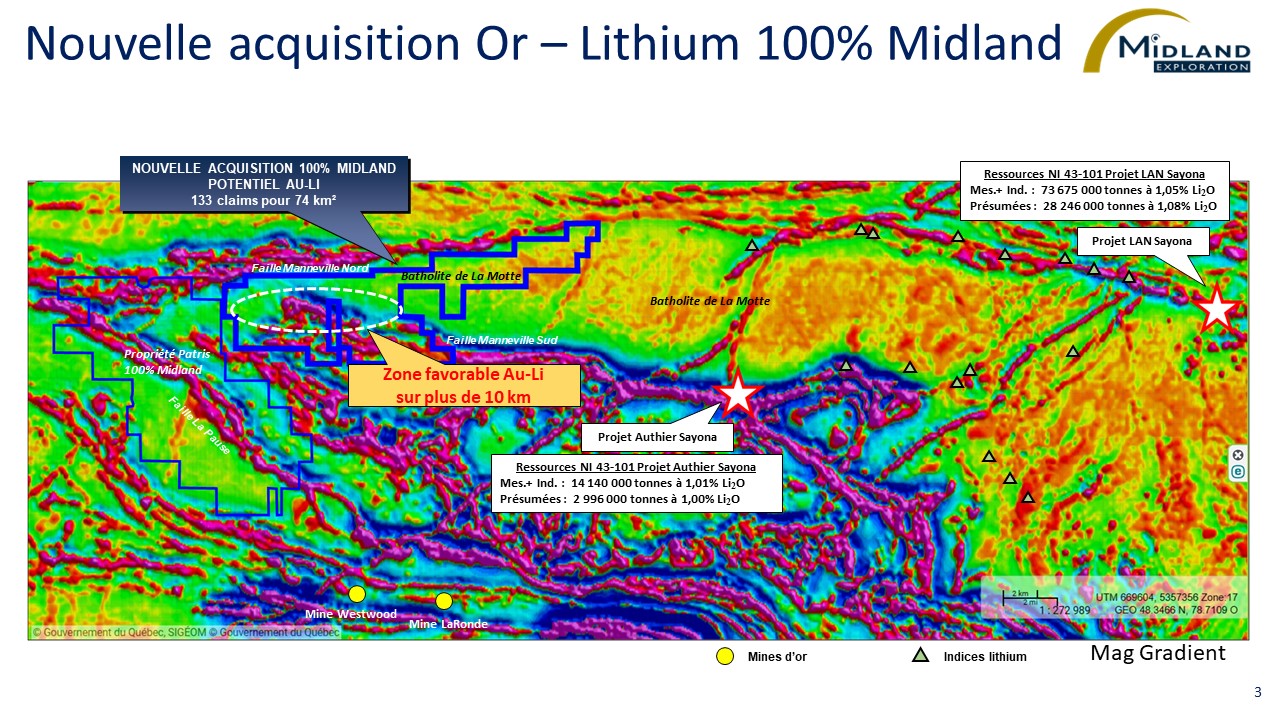 Figure 3 Nouvelle acquisition Or-Lithium 100% Midland