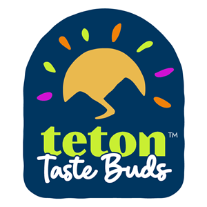 Logo with a sun that reads Teton Taste Buds