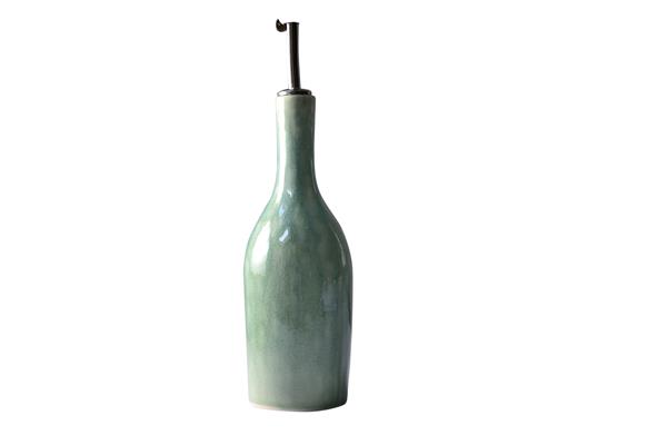 The Jars Ceramics Oil-Vinegar Bottle is available in the retro shade of Jade. This French made bottle is a thoughtful hostess gift.
