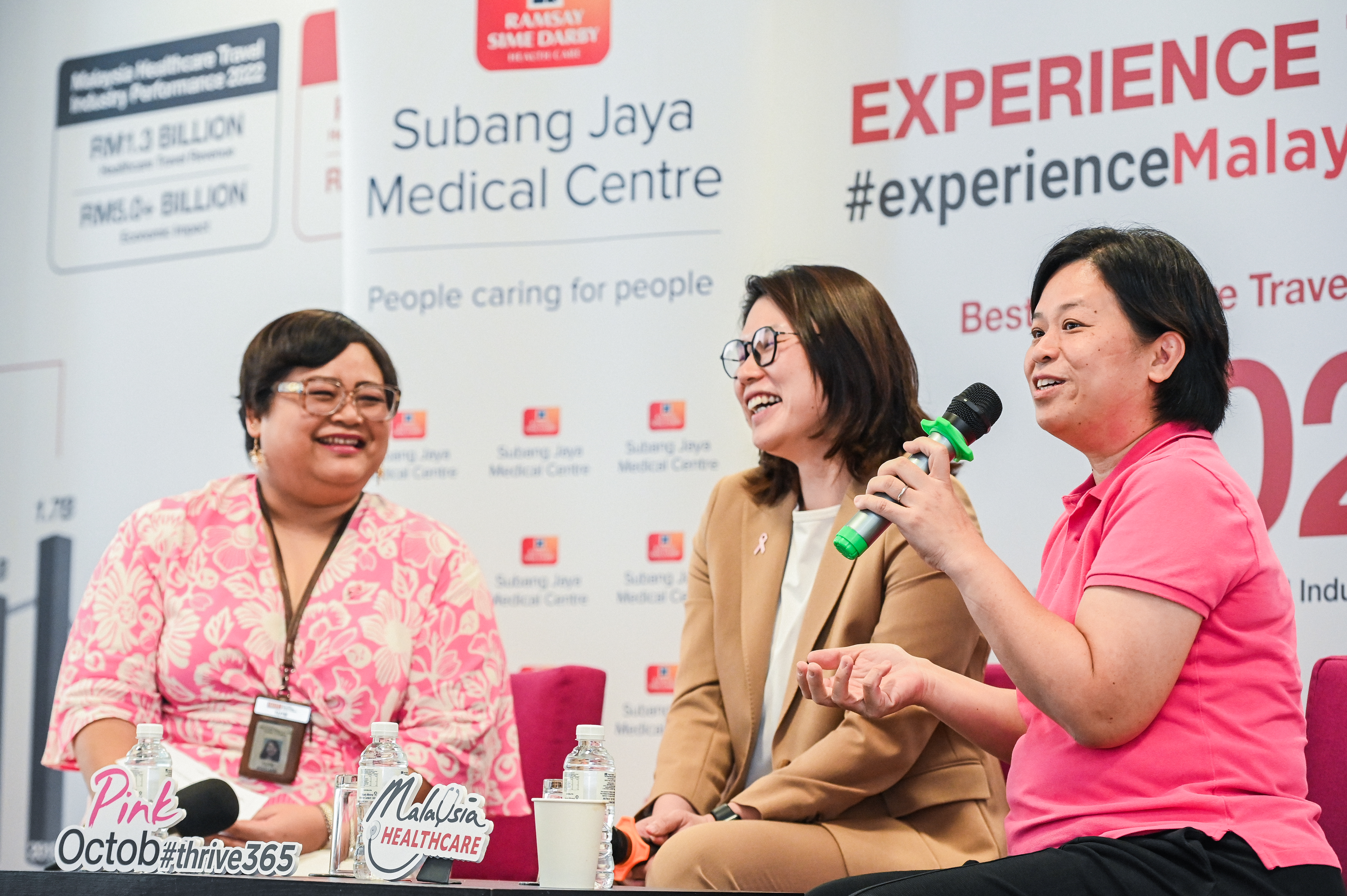 (From Left) Ms. Tutie Ismail, Vice President of Communications at MHTC; Dr. Teh Mei Sze, Consultant Breast Surgeon (Oncoplastic) Subang Jaya Medical Centre (SJMC); Ms. Yoon Sook Yee, Certified Genetic Counsellor Subang Jaya Medical Centre (SJMC) at MHTC Breast Cancer Awareness Day “Thrive 365”.