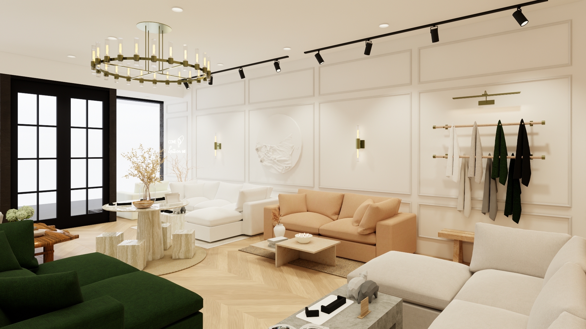 Inside the 7th Avenue showroom at The Westchester, “The World’s Greatest Modular Sofa” is displayed in Olive Green and a selection of the brand’s signature neutral upholstery options.