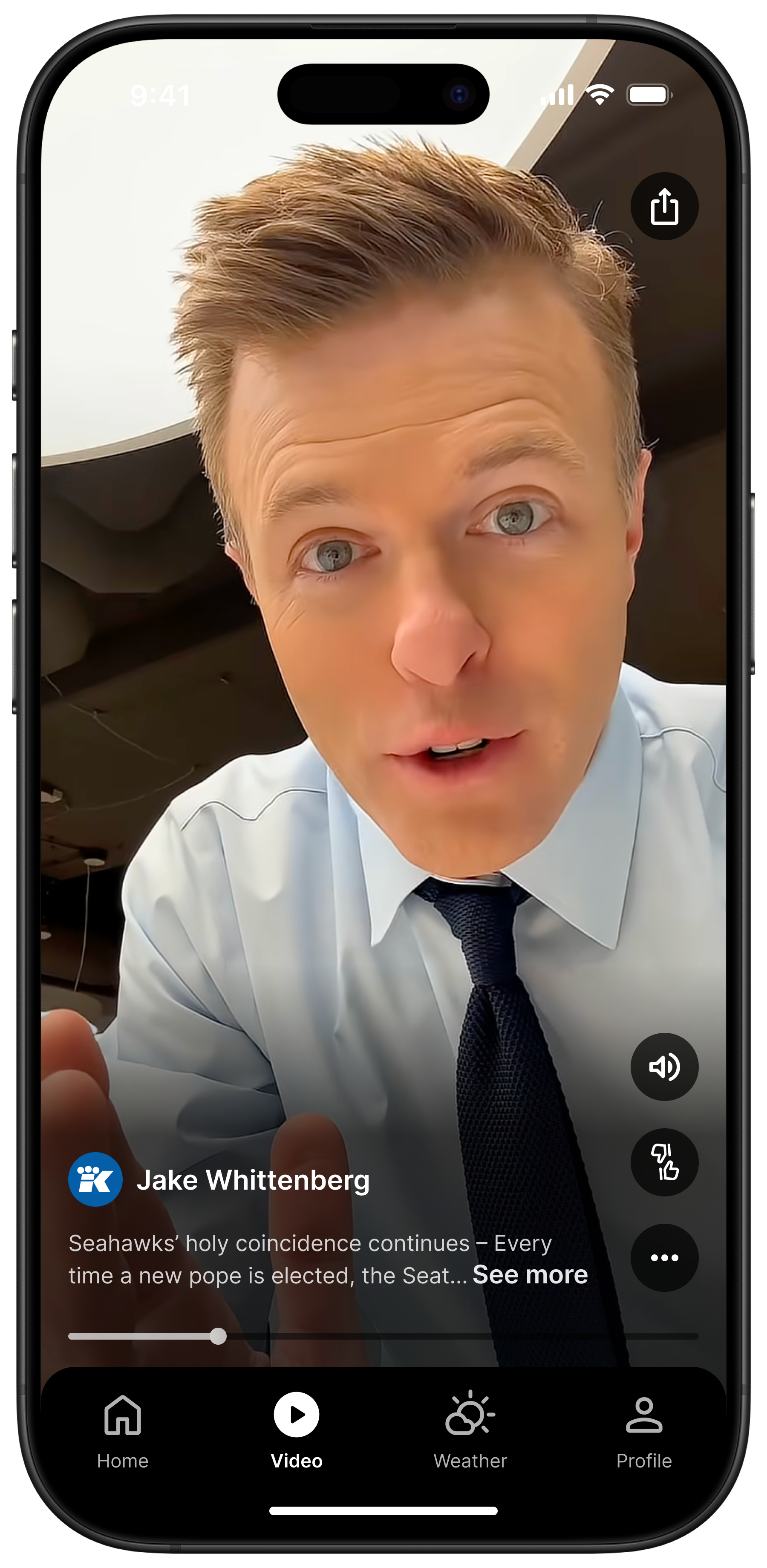 Anchor Jake Whittenberg is featured in a vertical video playing on the new KING5 mobile app, recently launched as part of local news leader TEGNA's new mobile experience.