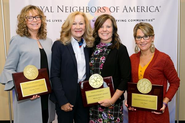 Shown left to right, Pamela Crouch, Royal Neighbors President/CEO, Cynthia Tidwell, Missey Heinrichs, and Lola Rahn. 