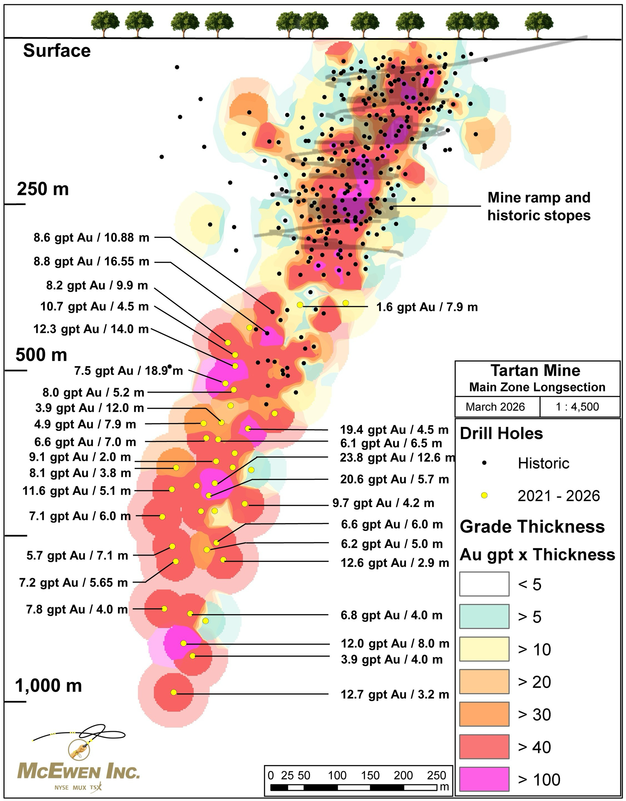 Figure 3: Long Section of Tartan Mine’s Main Zone. 