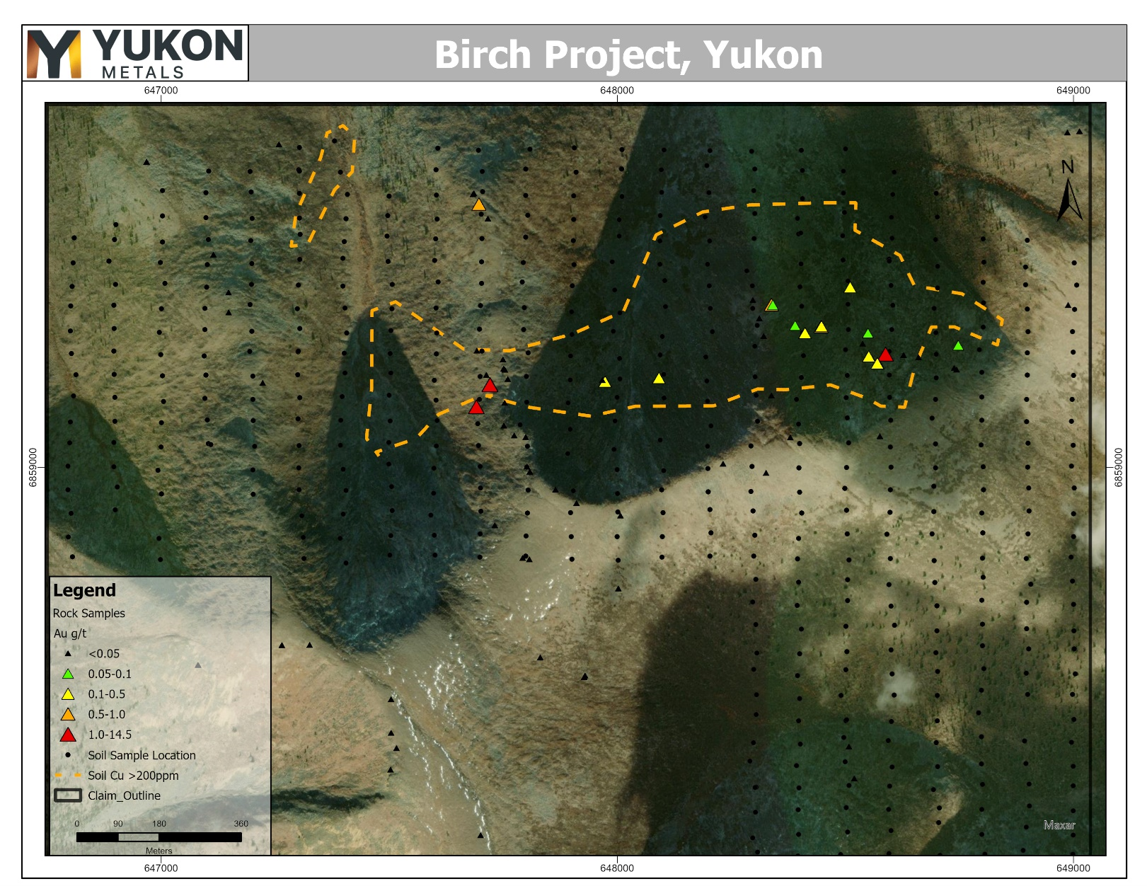 Rock chip samples showing gold g/t with anomalous copper (