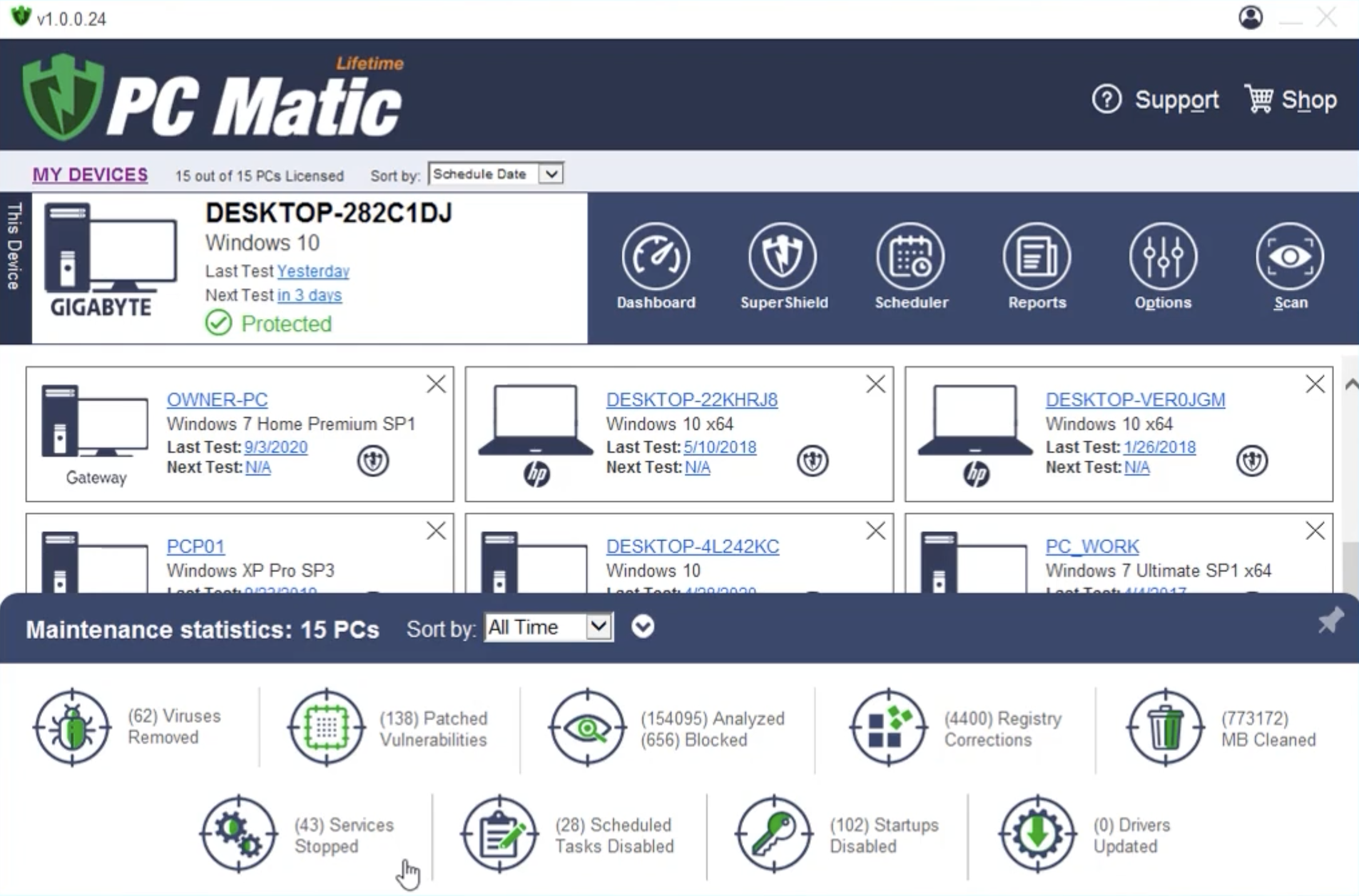 PC Matic 4.0 features a newly designed Maintenance Statistics Carousel, which makes it easier for users to understand what PC Matic has done on their device (malware removed, vulnerabilities patched, drivers updated, etc.)