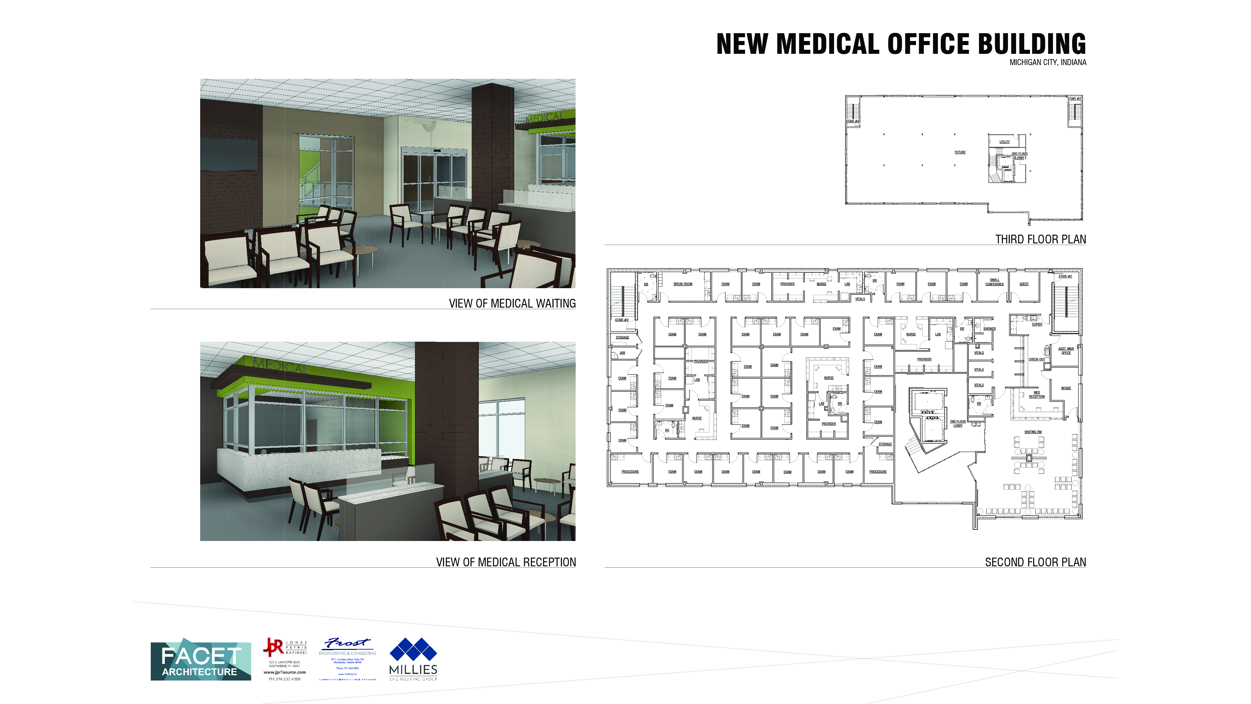 HealthLinc Michigan City's reception area and floor plan