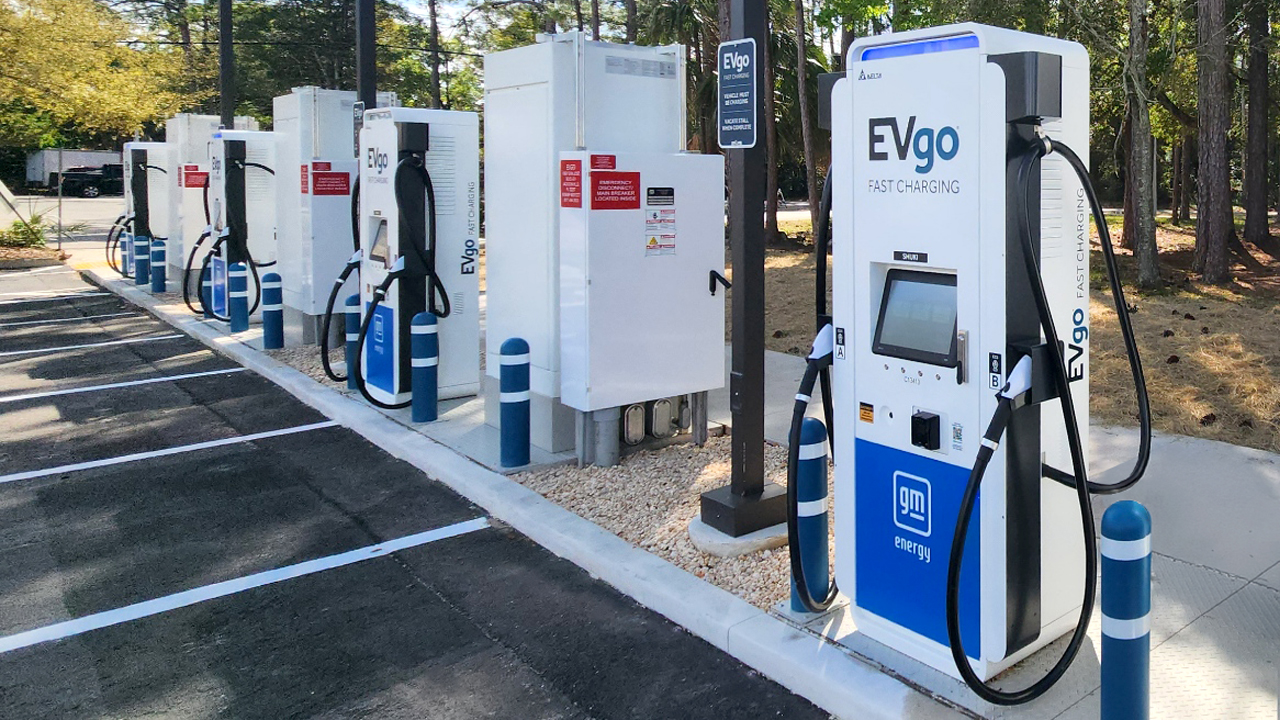 A prefabricated EVgo station at Regency Group's Mandarin Landing in Jacksonville, Florida.