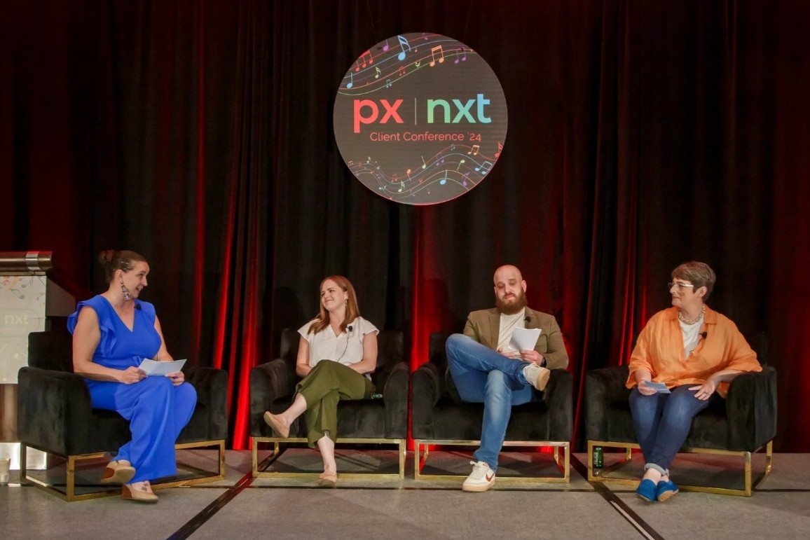 Thierry Lyles, Olga Berkovich Lopategui, and Natalie Fudge joined Kristin Lynch on stage to share how AI can improve decision-making in their session, "AI-Powered Business Acceleration: Unleashing Impactful Results.” (PX|NXT 2024, New Orleans)