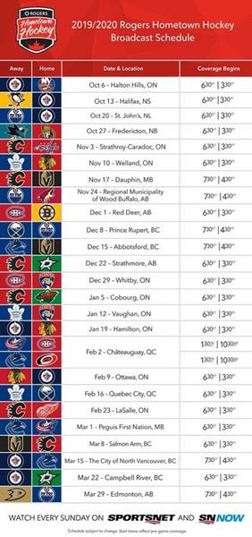2019-20 Rogers Hometown Hockey Tour & Broadcast Schedule