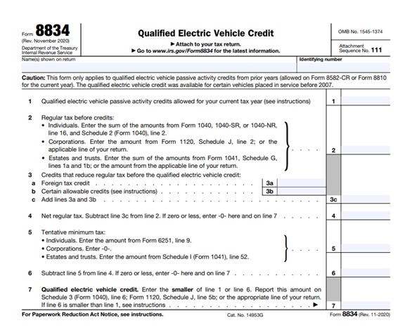FORM 8834 - Qualified Electric Vehicle Credit