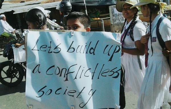 Children in Sri Lanka celebrate Peace Day with "Understanding Cultural and Religious Values," a URI grassroots member group.
