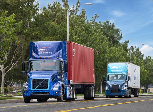 NFI's newest electric trucks hit the road in Ontario, California