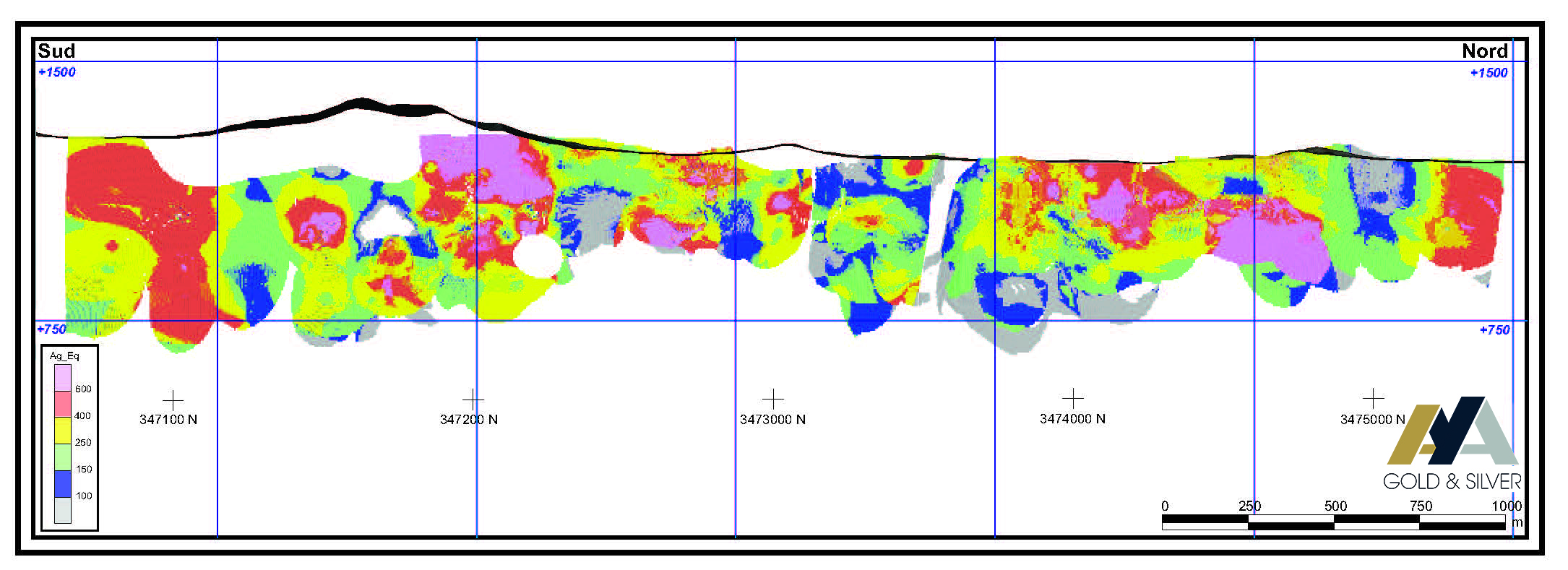 Projection longitudinale du modèle de blocs de l’estimation des ressources minérales à Boumadine