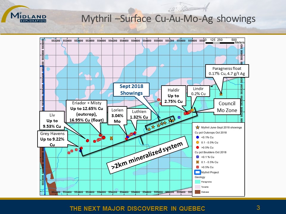 Figure 3 Mythril surface showings