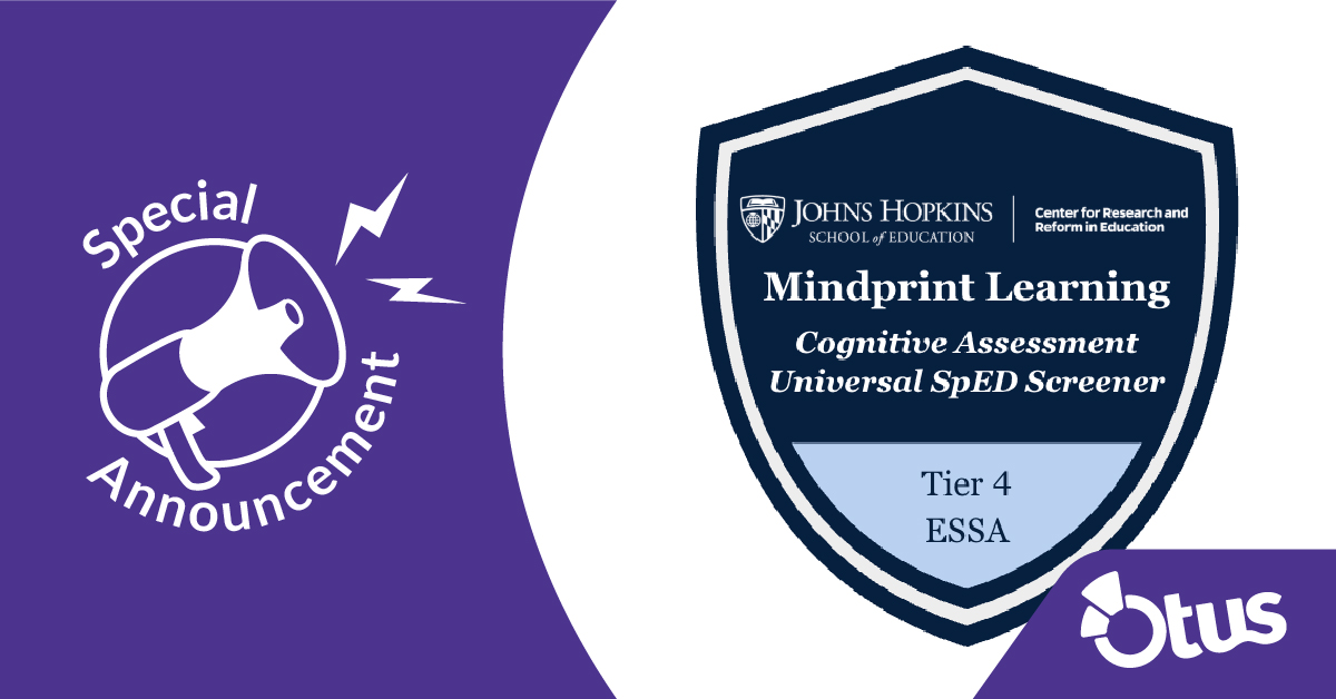 Johns Hopkins University Study Gives ESSA Certification for MindPrint Learning’s Universal SpED and Gifted Screener