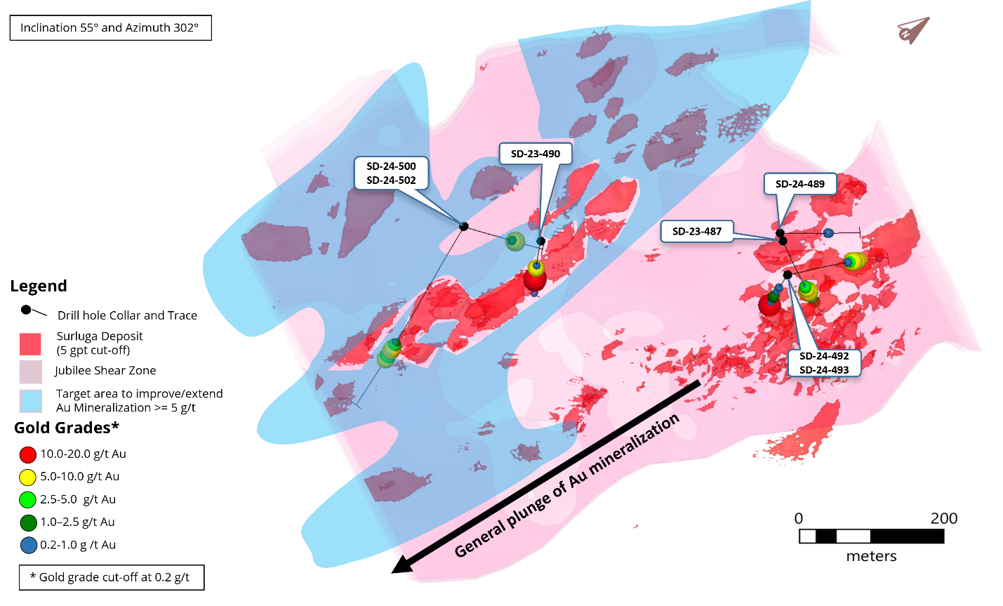 Figure 2- 3D View of Diamond Drilling Results