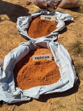 Image from the Copeçal Auger Drill program highlighting completion of samples being prepared to ALS Global Laboratory 