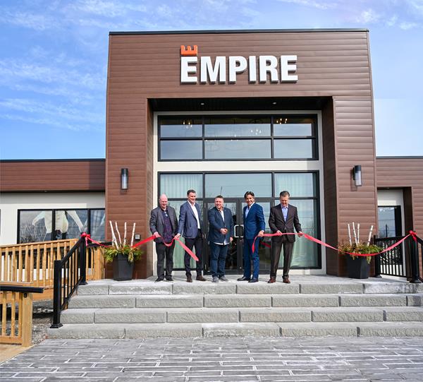 Empire Livingston ribbon cutting ceremony that took place on February 24, 2020. From l-r: Craig Manley, Chief Administrative Officer, Tim Royds, Chief Operating Officer at Empire Communities, Mayor Ken Hewitt, Haldimand County, Paul Golini Jr., Executive Vice President, Industry Relations at Empire Communities, Mark Tutton, President, Low Rise at Empire Communities