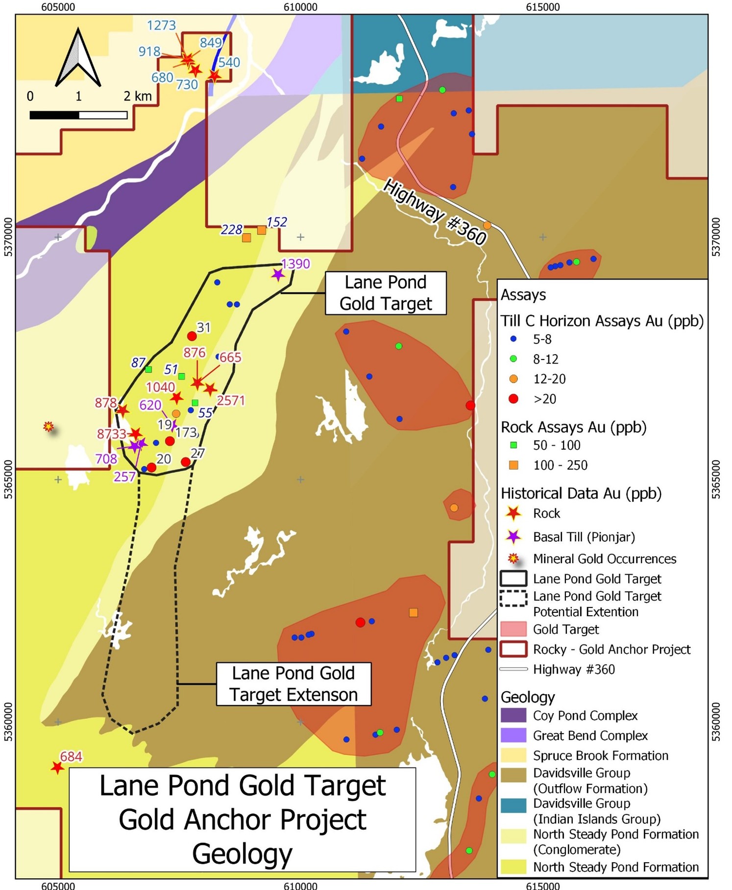 Geology Associated with Lane Pond and Lane Pond Gold Target Extension