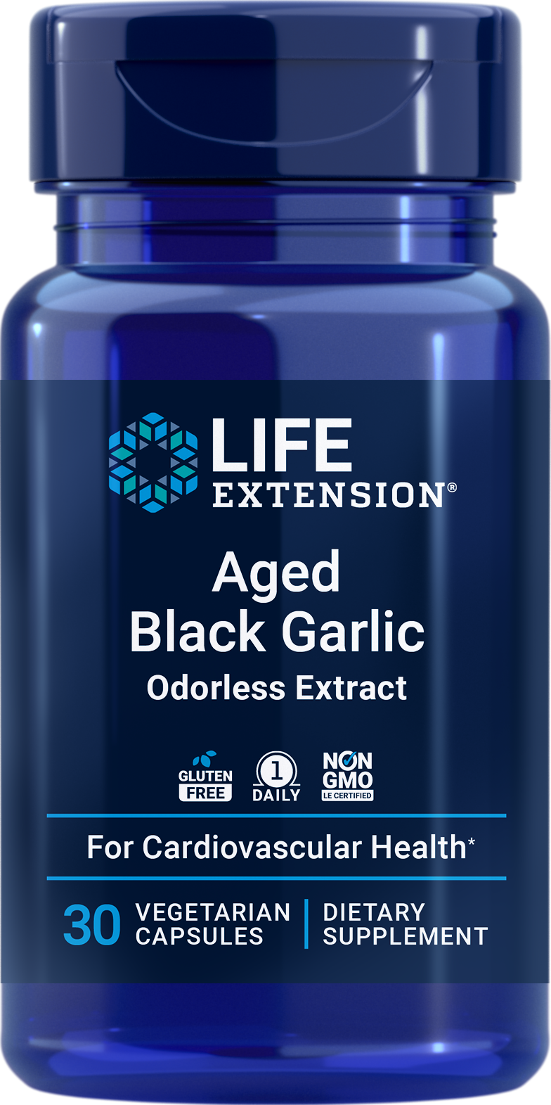 Life Extension’s new Aged Black Garlic supplement nonGMO Gluten Free      
