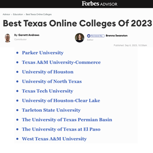Parker University Included on Forbes Advisor’s “Best Master’s in Dietetics Online” and “Best Texas Online Colleges” 2023 Lists