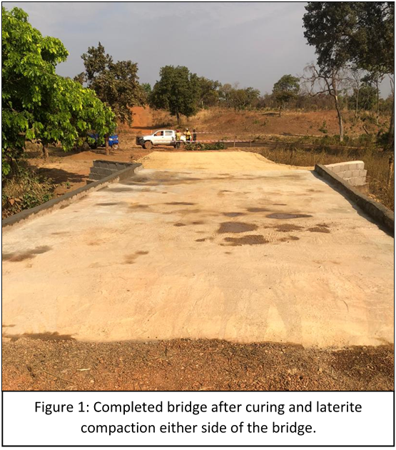 Completed bridge after curing and laterite compaction either side of the bridge
