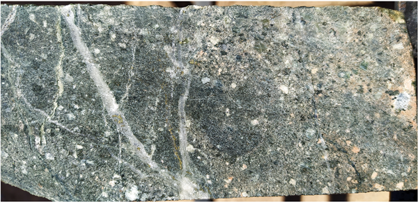 Figure 8 – Porphyry-style mineralisation at Chorrillos drill hole SFdLA-016