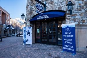 Image shows the exterior of a new Christy Sports store location in Mountain Village in Telluride