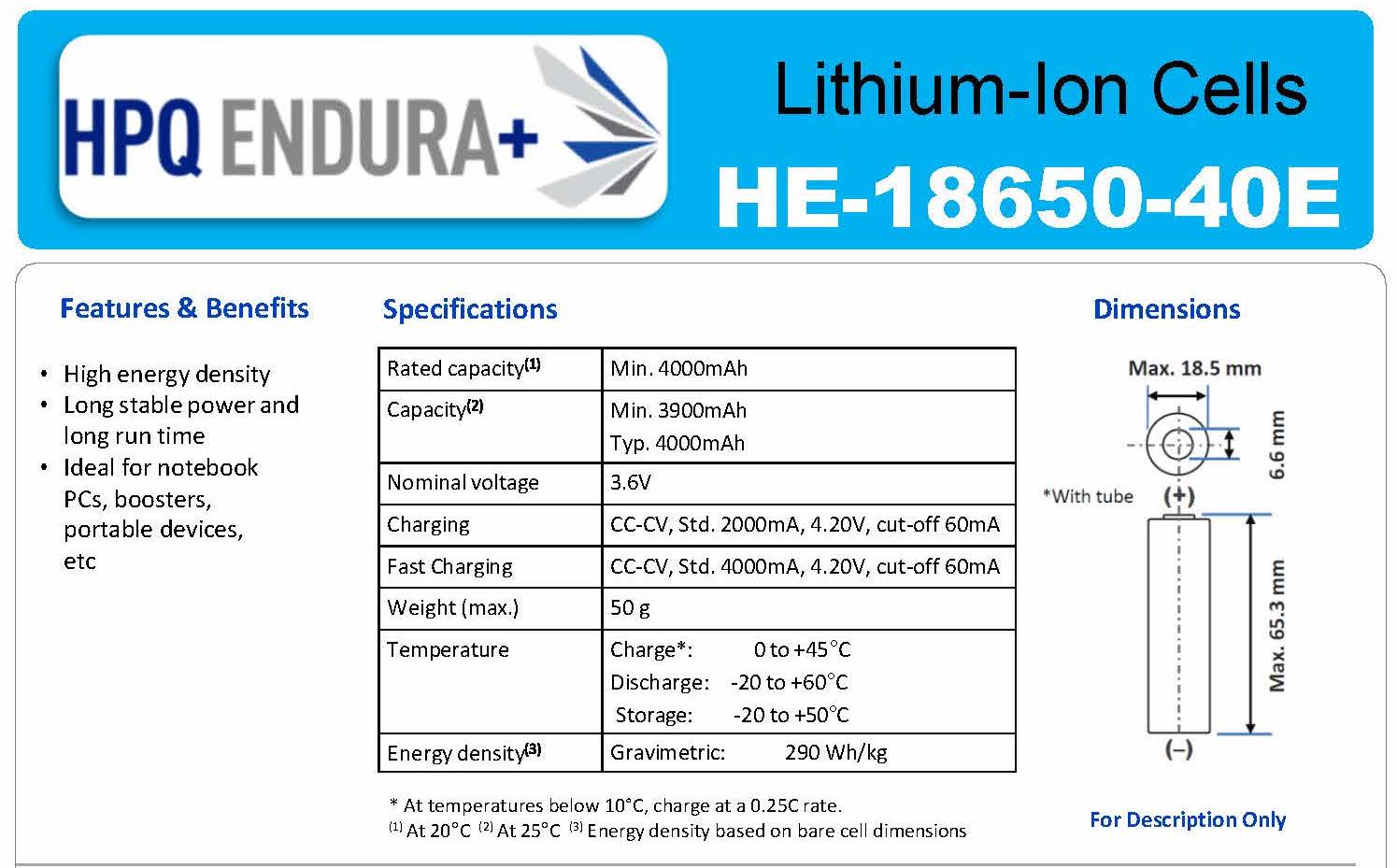 Partial Image of HPQ ENDURA+ 18650 datasheet _EN_FR