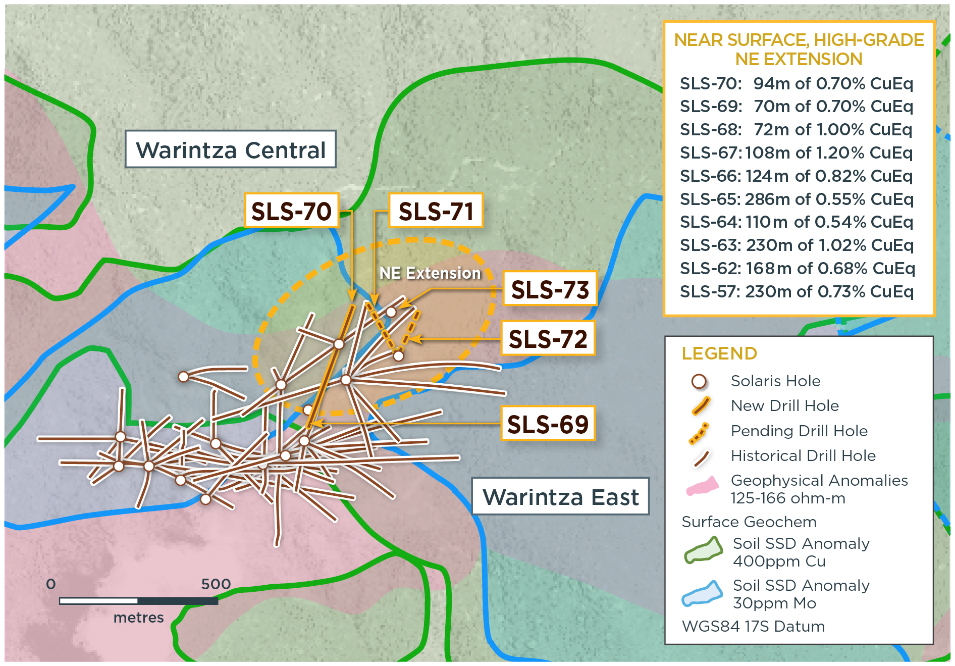 Figure 1 – Plan View of Warintza Central Drilling Released to Date