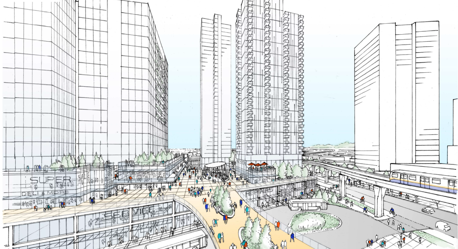 Illustration of the planned overpass connecting Marine Gateway 2 (pictured) and Marine Gateway.