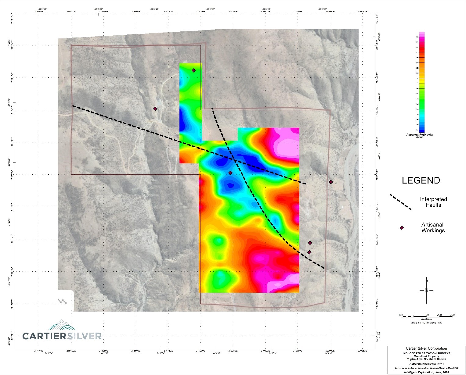 Resistivity Plan Map at N=4, Elevation 100m Below Surface, Gonalbert Property