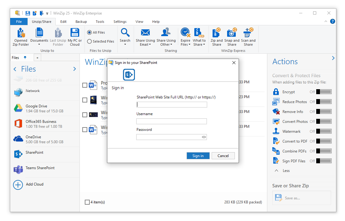 WinZip 25 Enterprise SharePoint Integration