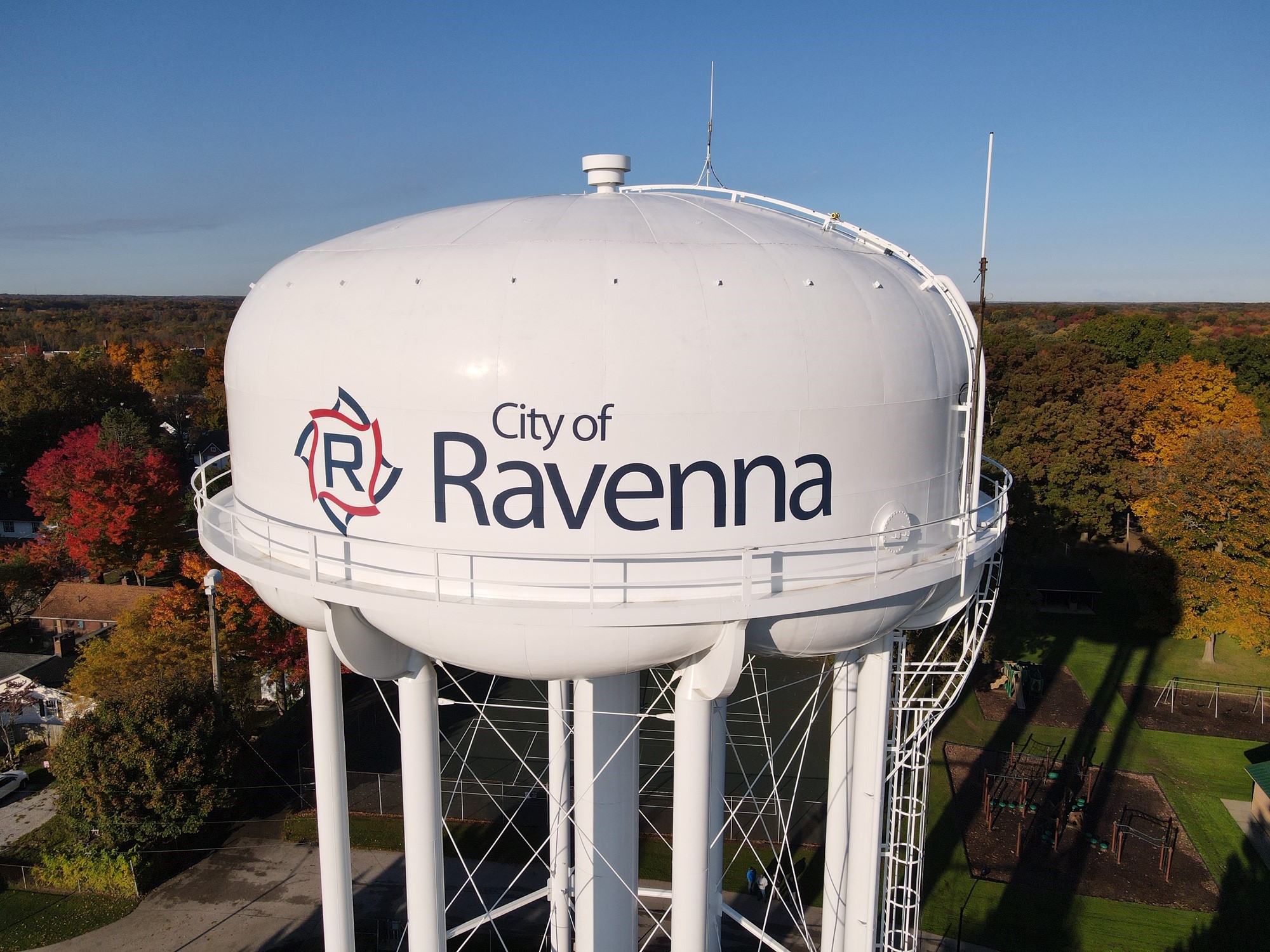 The City of Ravenna, Ohio water tower with a Master Meter Allegro AMI antenna.